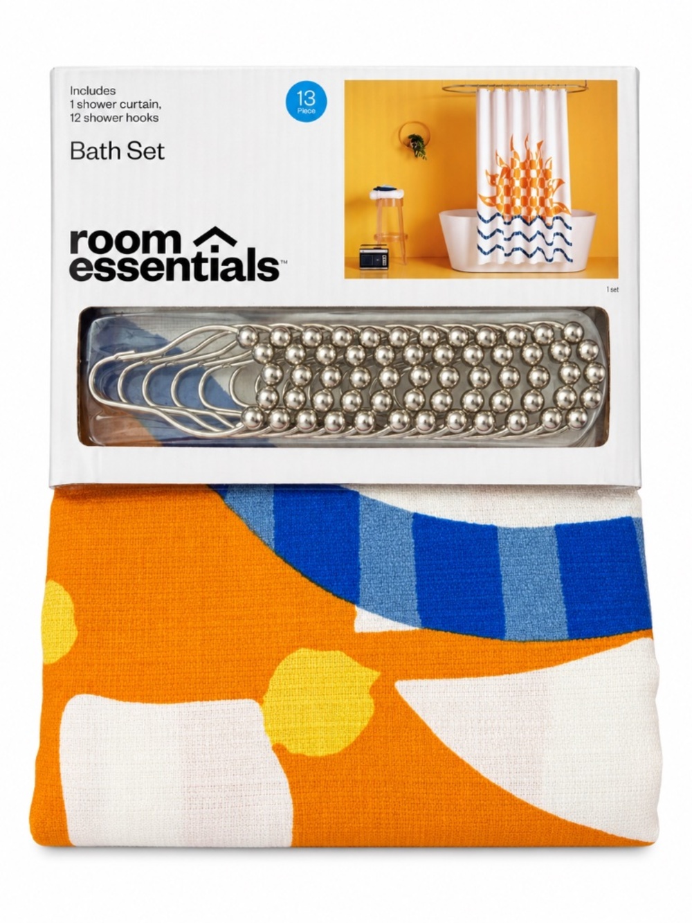 Room Essentials Sun Rise 13 Piece Shower Curtain Set Orange Blue NWT